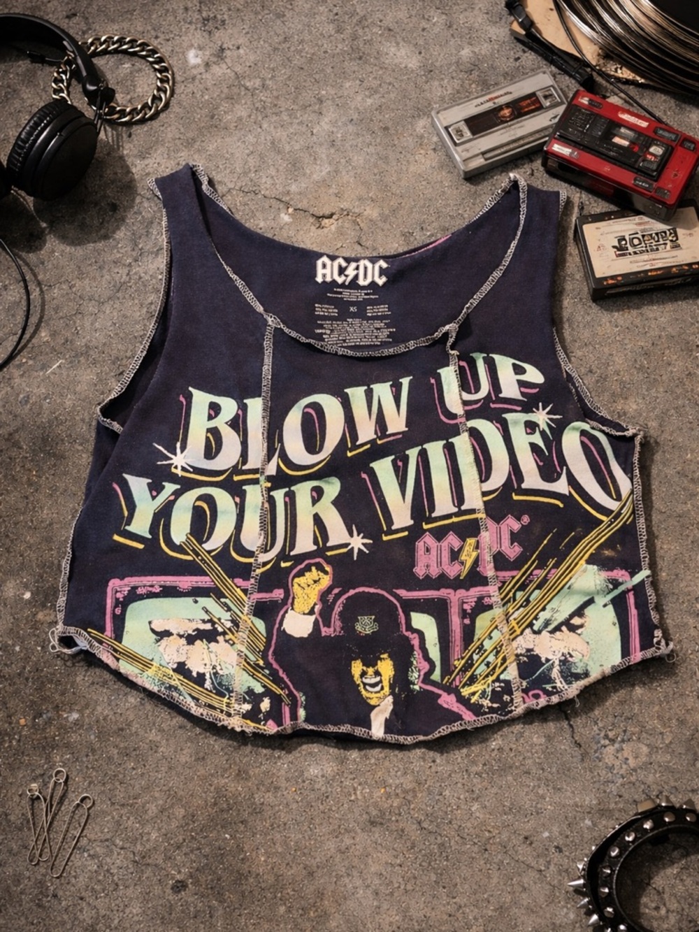 AC/DC Neon Graphic Black Cropped Tank size XS grunge retro vintage